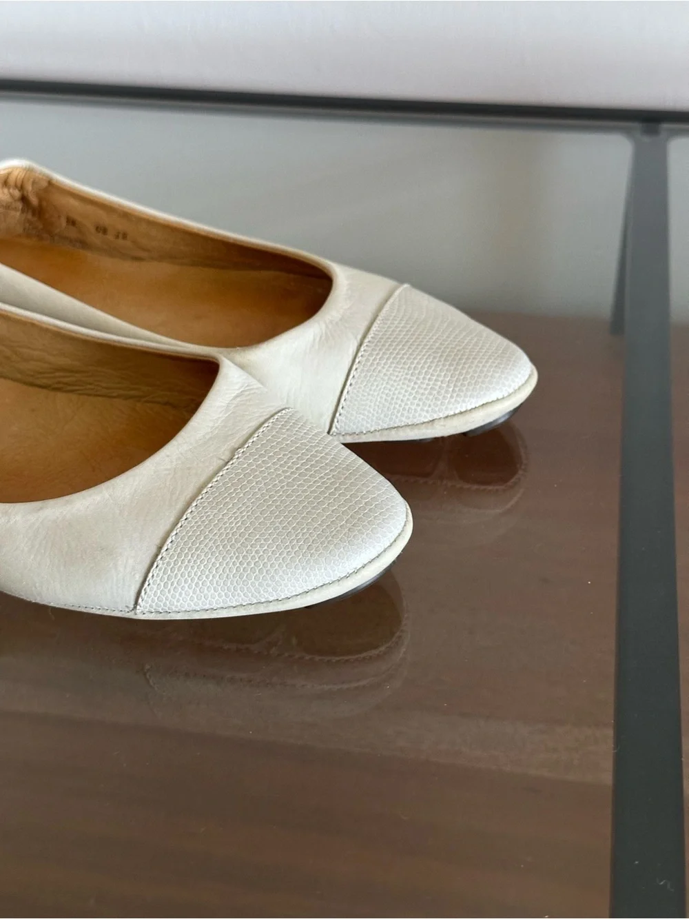 Peter Millar Dana Beige Lizard Cap Toe Ballet Flats Leather Made in Brazil